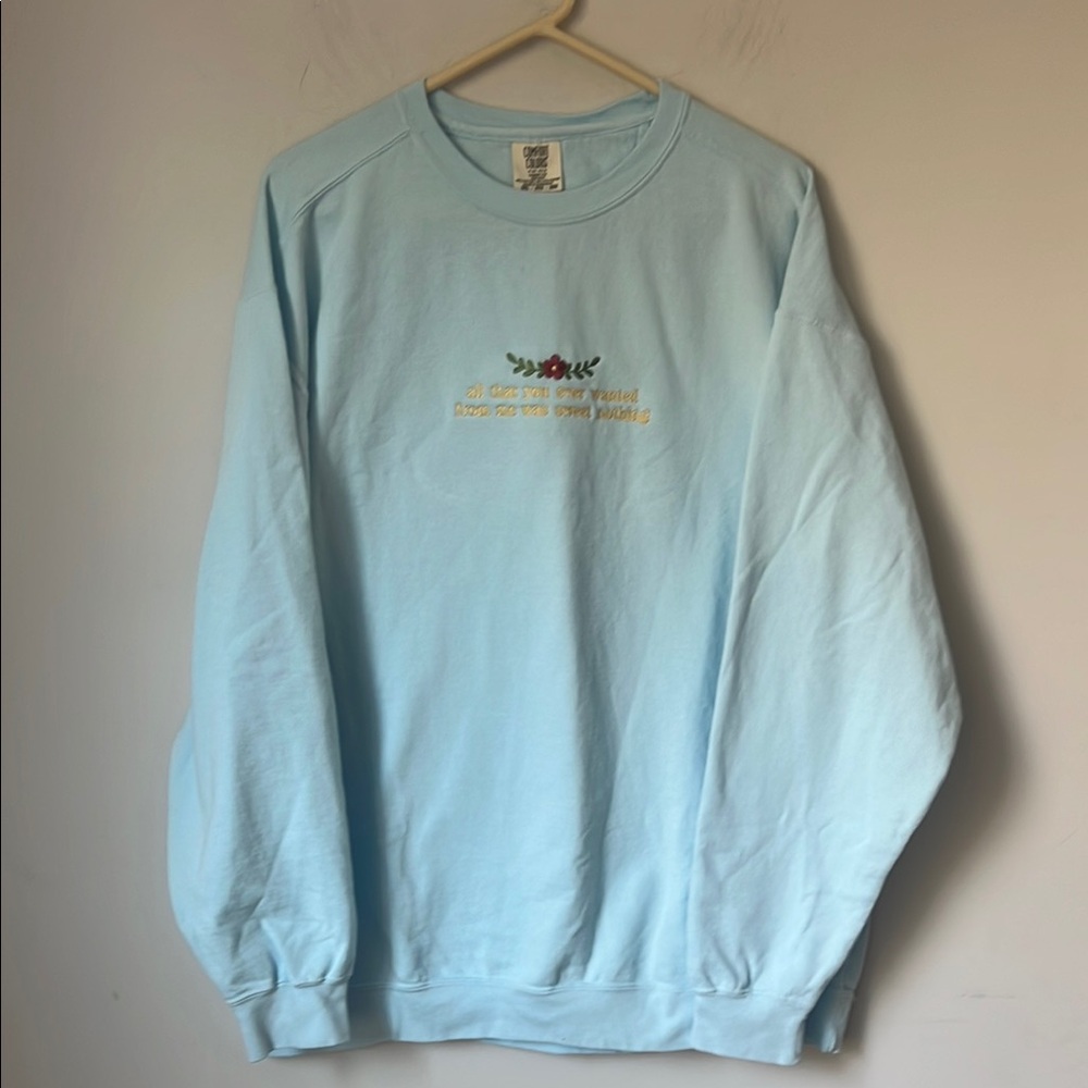 Comfort Colors Taylor Swift Embroidered Song Lyric Light Blue Crewneck Sz 2XL ♣️